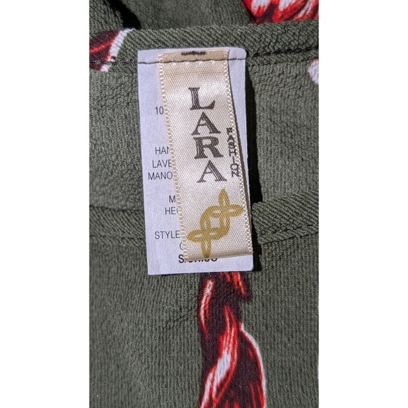 Lara Fashion Floral Print Long Sleeve Blouse Olive Green Tie Cuff Top Small - Picture 4 of 5
